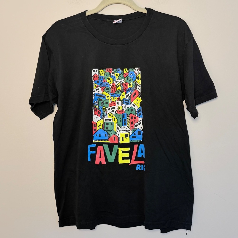 VTG Unisex FAVELA Rio De Janeiro Brazil Graphic T Shirt Logo 90s Color SZ M
